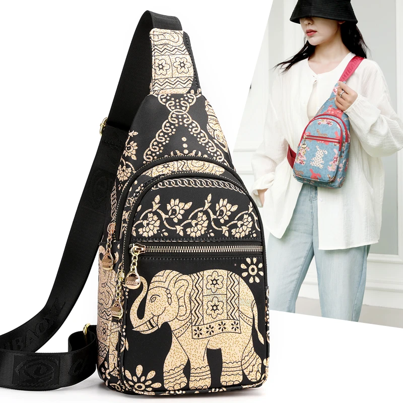 2025夏季新款女士胸包印花百搭胸前包轻便多功能斜挎包小众防水包