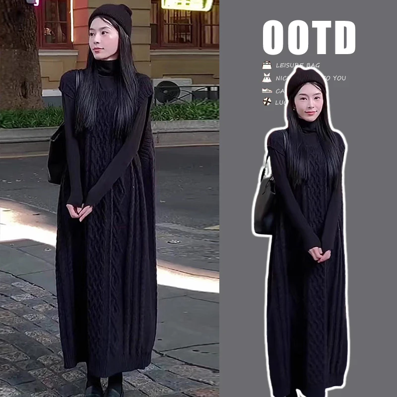 冬装新款加厚背心针织孕妇连衣裙打底衫休闲孕妇套装辣妈时尚百搭
