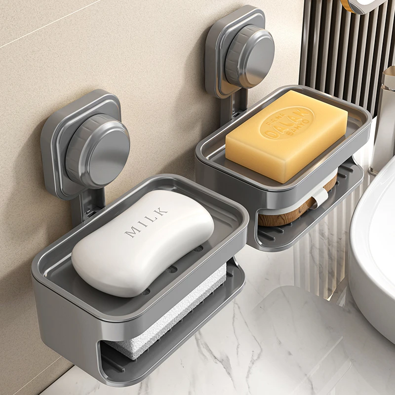 吸盘肥皂盒壁挂式高档香皂盒子免打孔置物架浴室卫生间双层肥皂架