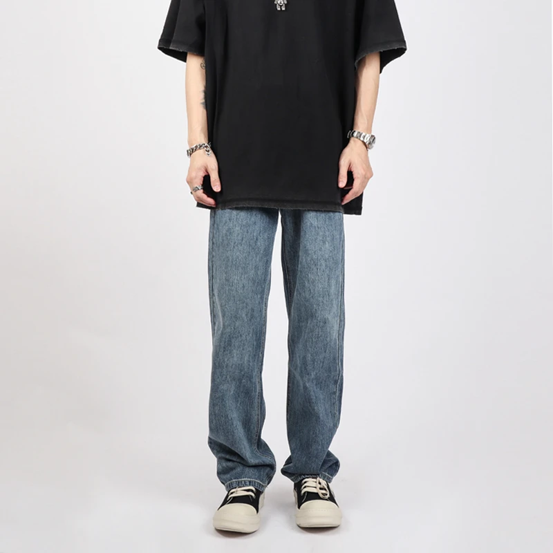 加长版高个子190美式高街复古深蓝垂感宽松直筒牛仔裤男潮牌长裤