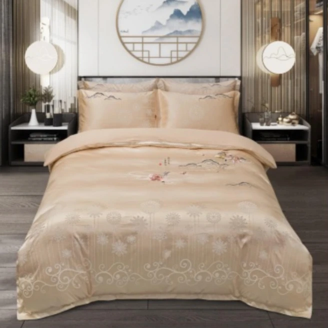 全棉-溢彩梅花耀金-刺绣四件套床上用品不滑床无静电透气家纺