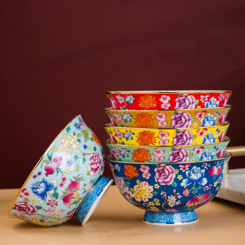 景德镇4.7英寸万花6色多色陶瓷碗珐琅彩宫廷风