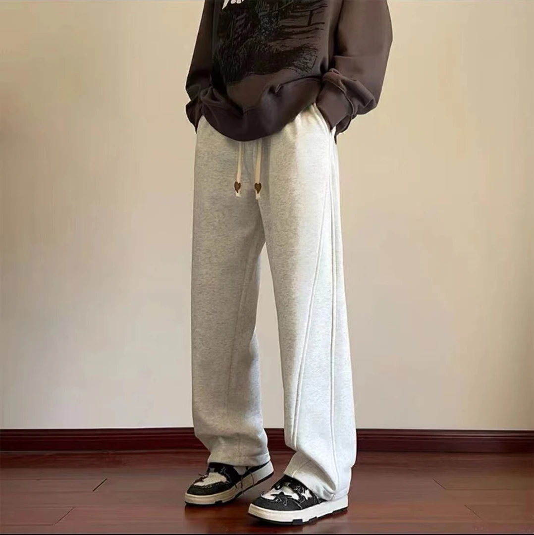 4034春秋卫裤宽松直筒潮牌百搭休闲运动裤男女阔腿长裤拼接休闲裤