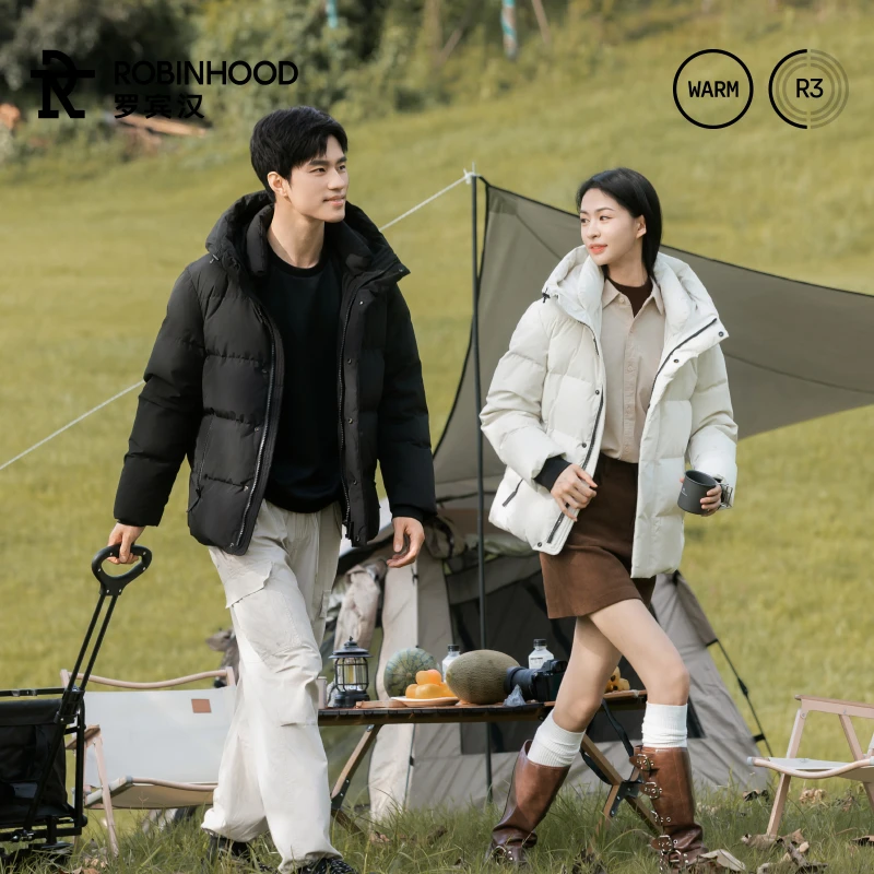 【罗宾汉ROBINHOOD】皓月三防短款冬季男女同款90白鸭绒连帽羽绒服