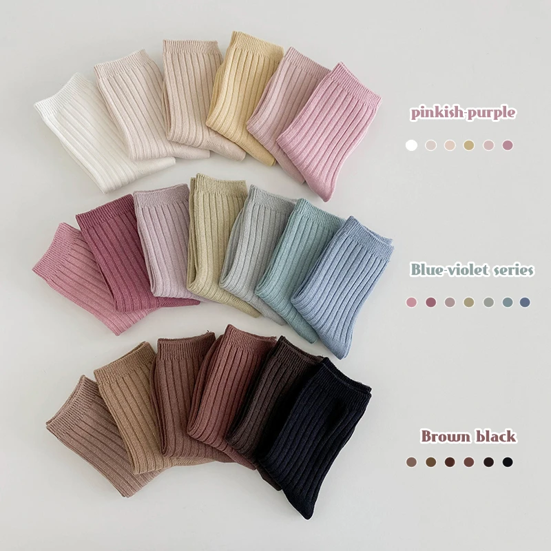 儿童袜子素色双针亲子袜秋冬雅丹风男女童中筒棉袜大中小童袜1485