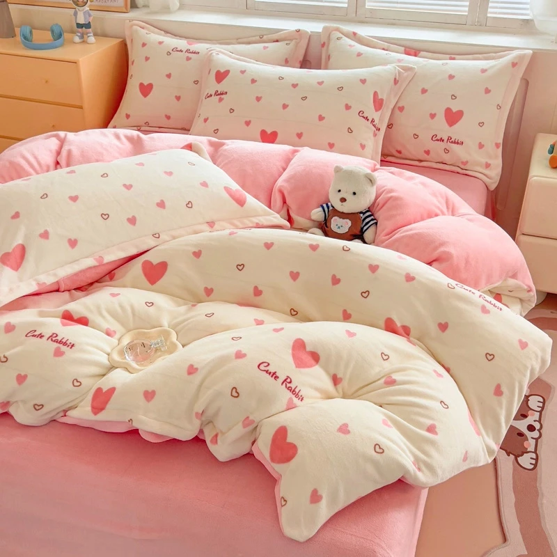 亲肤印花保暖防寒牛奶绒宝宝绒四件套床上