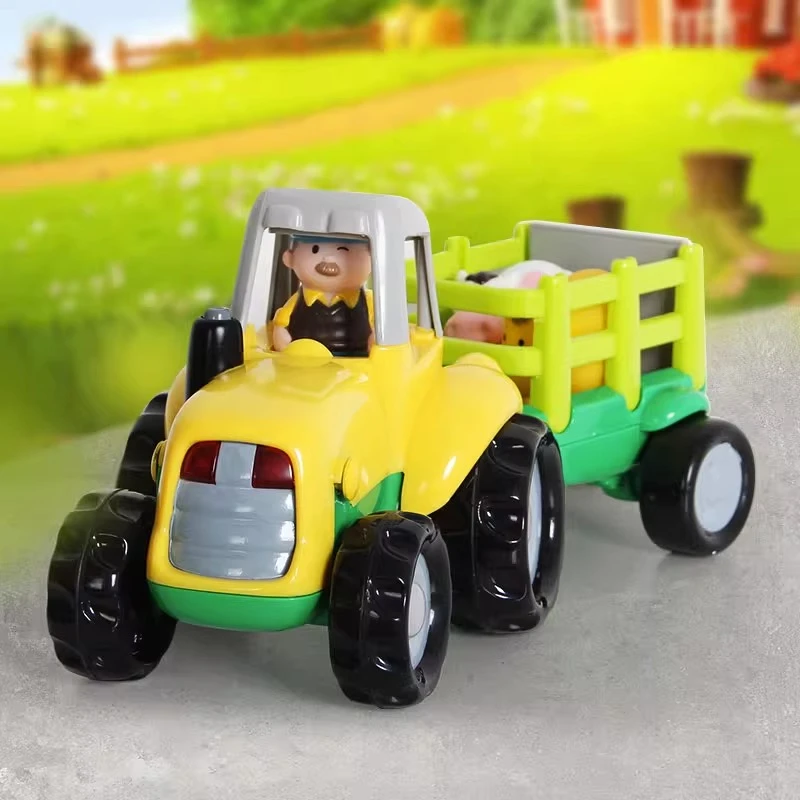 KDT儿童拖拉机音效农场农夫工程车宝宝耐摔小汽车拖车动物公仔3