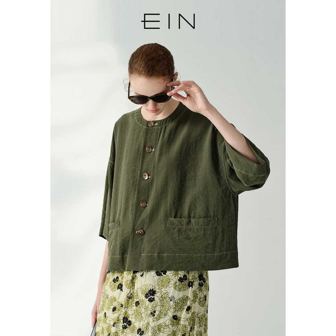 EIN/言绢丝织绉 复古轻户外文艺休闲桑蚕丝短箱式外套25夏款