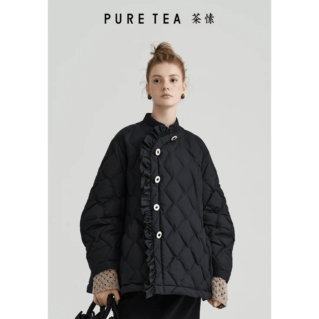 pure tea/茶·愫 PURETEA/荷叶边斜门襟羽绒服KF1402C41