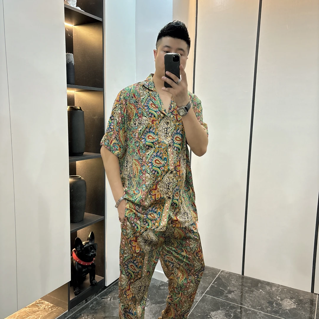 【特价4XL码】男士大码潮流短袖长裤睡衣套装可外穿家居服