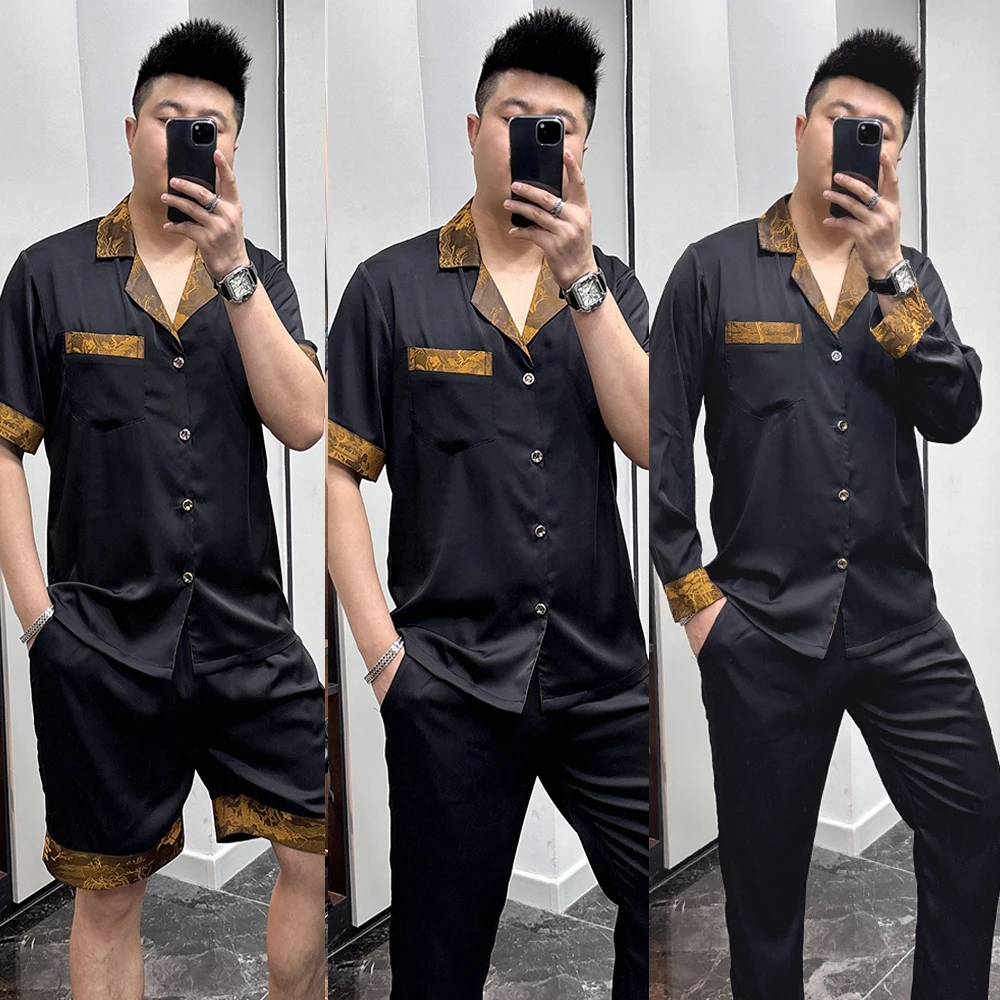 男士长袖百搭夏季套装黑色薄款休闲轻奢高级感宽松可外穿家居服潮
