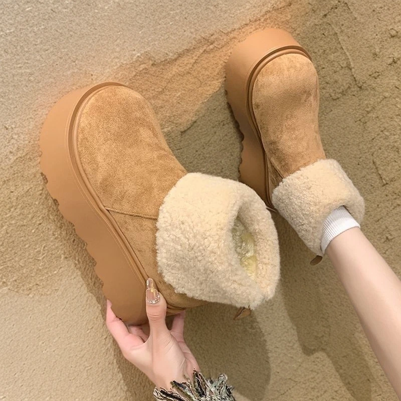 南在南方增高勃肯厚底雪地靴女款2024新款冬季加绒加厚保暖棉鞋子