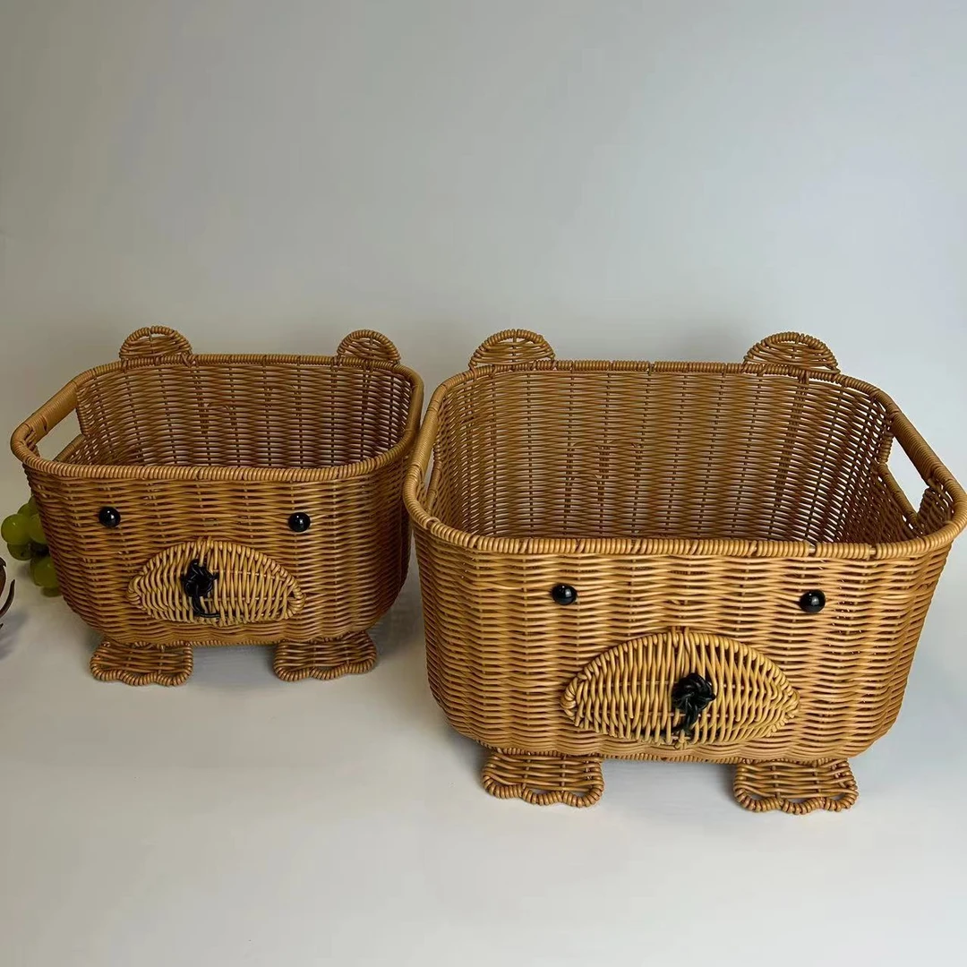 纯手工编织小熊狗客厅水果零食收纳筐杂物橱柜工艺品摆件衣服整理