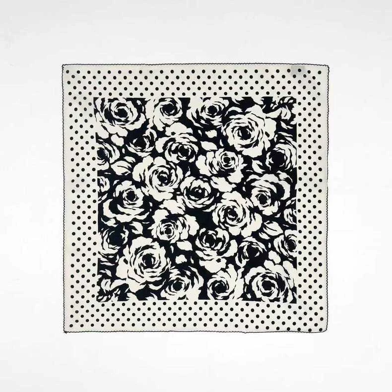 波点山茶花24春夏时尚百搭桑蚕丝羊毛丝巾女士围巾65黑白围巾女款