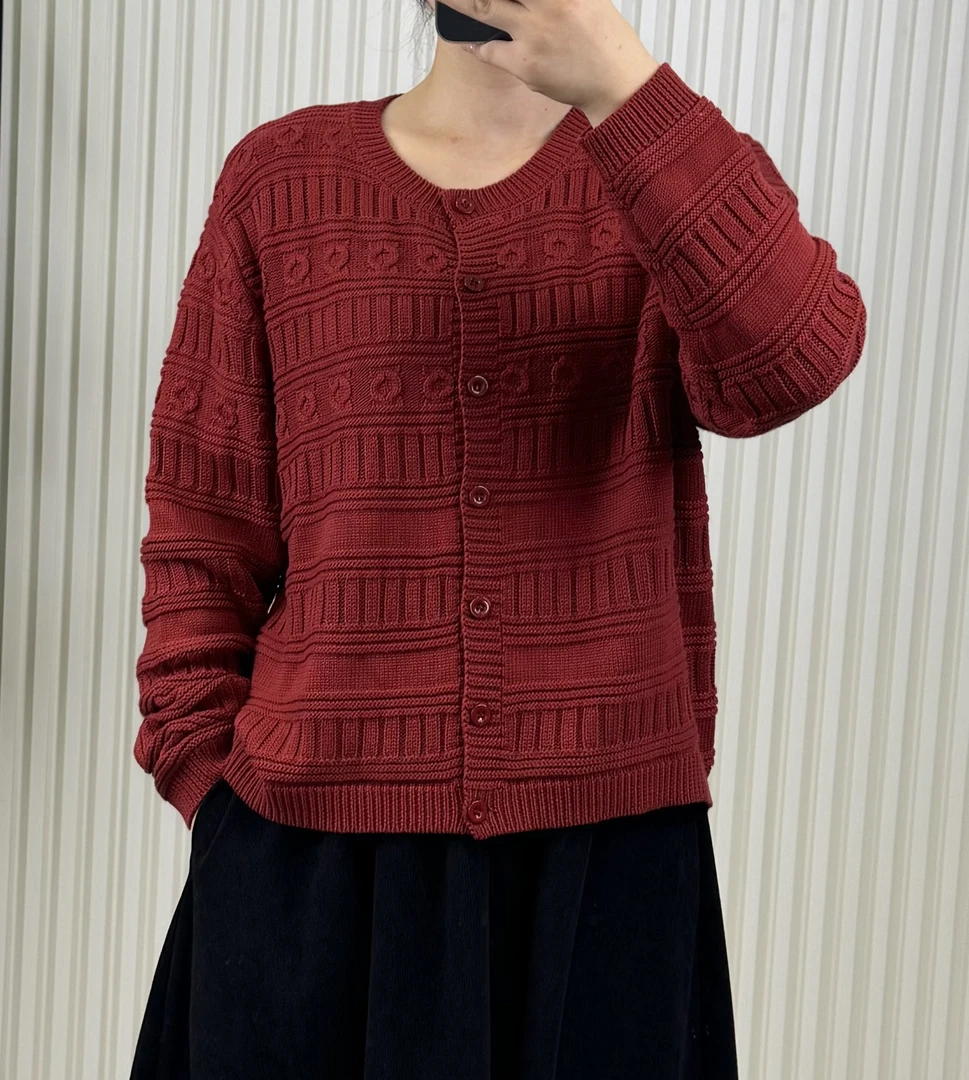 时尚小香风棉线针织开衫气质百搭款