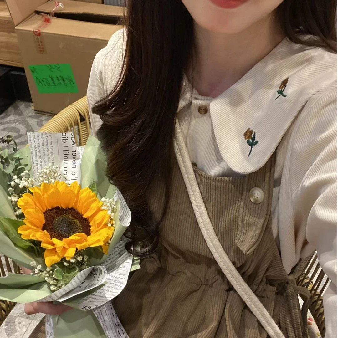 奶茶系穿搭裙子灯芯绒背带裙两件套装燕麦色8