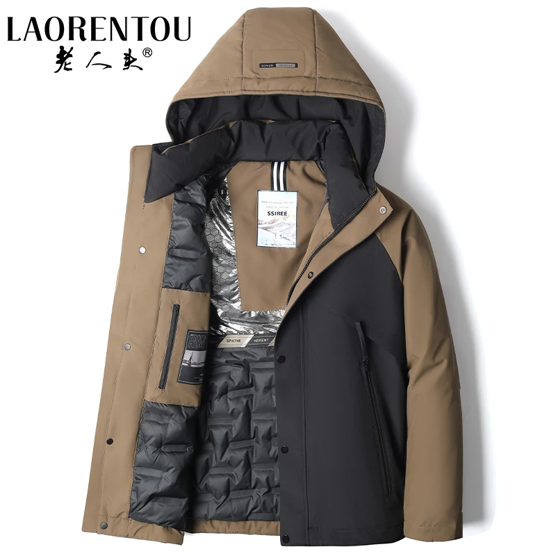 老人头【白鸭绒+抗寒聚热】男士户外羽绒服保暖休闲拼色秋冬厚外套