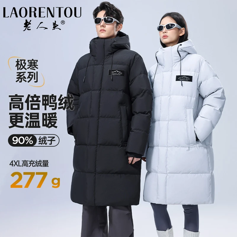 老人头羽绒服男女同款2024冬季新品中长款宽松加厚保暖鸭绒外套潮