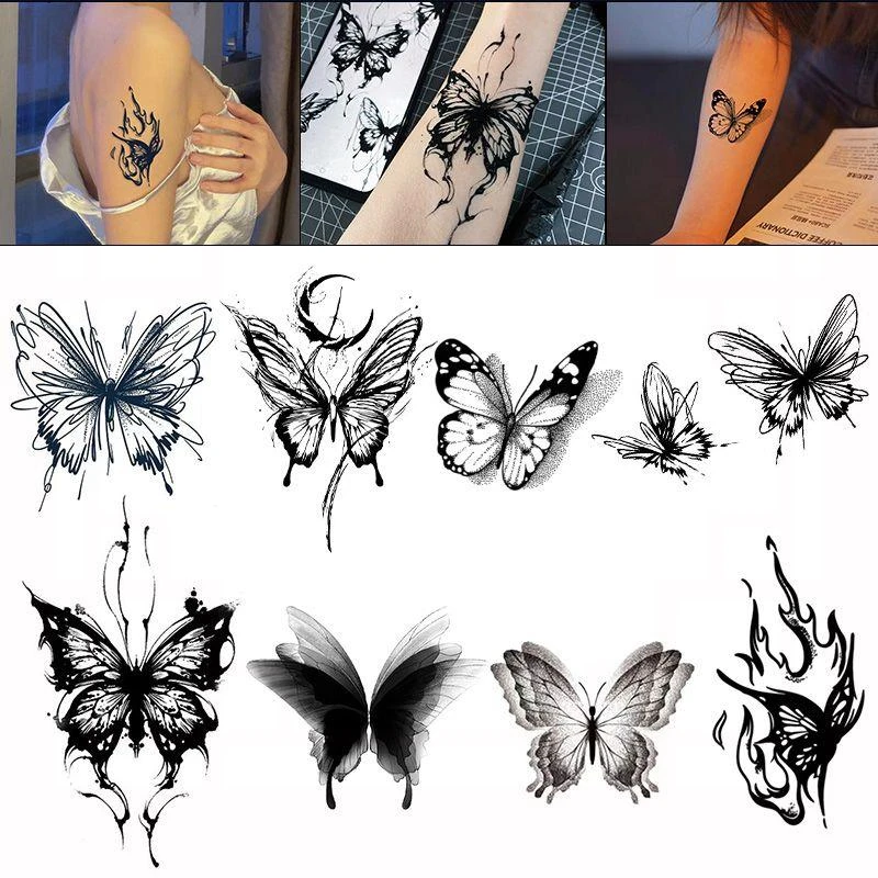 蝴蝶纹身贴高颜值草本手臂半永久贴纸防水持久果汁辣妹仿真不反光