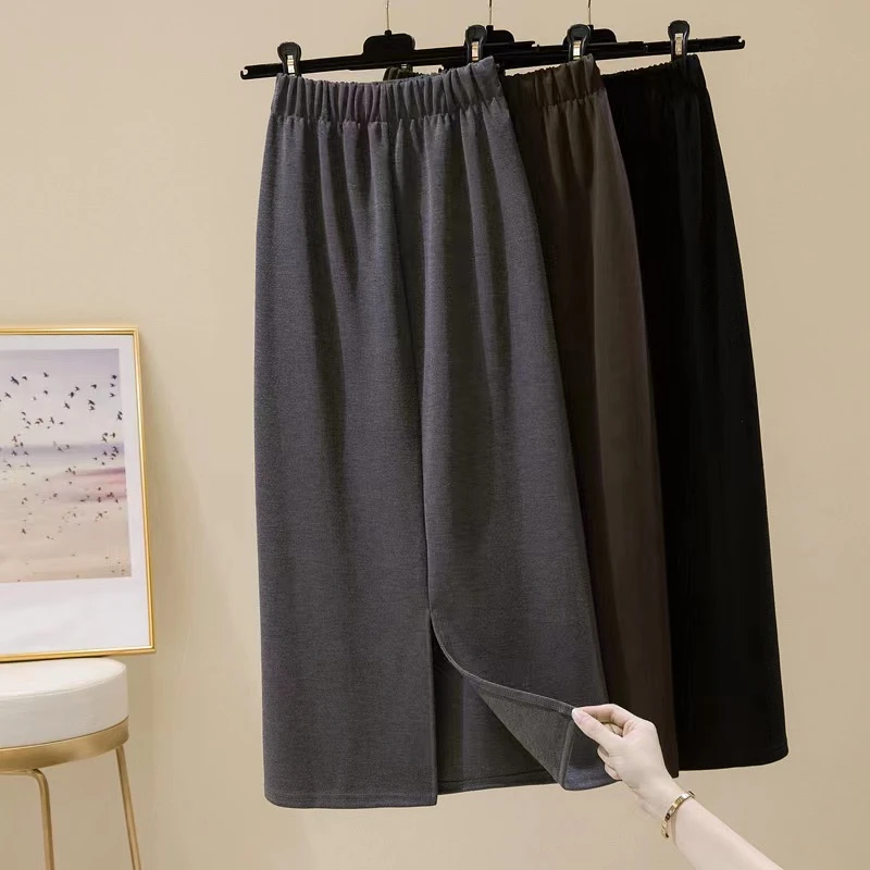 宝藏衣厨上新松紧腰高腰显瘦包臀开叉时尚黑色宽松裙新款半身裙