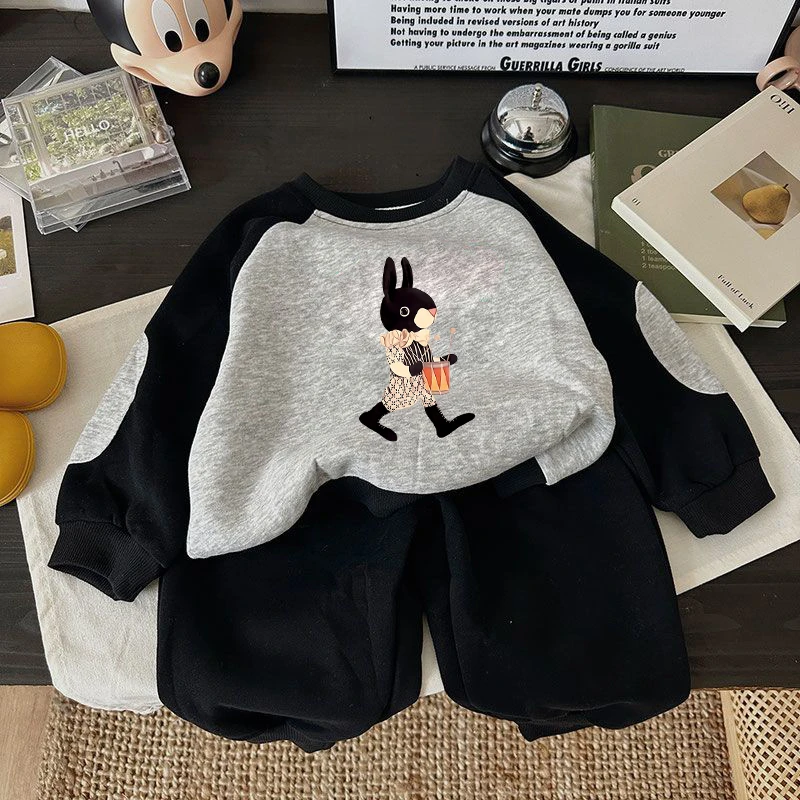 男女儿童卫衣套装新款卡通插肩T恤春秋款中小童舒适百搭长袖外穿