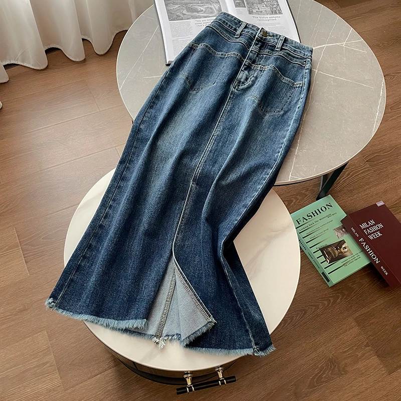开叉牛仔裙女2024新款小众设计高腰显瘦包臀中长裙显瘦休闲半身裙