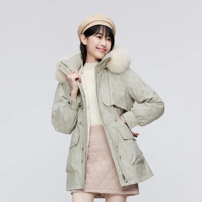 波司登冬季女士中长款秋冬加厚时尚休闲大毛领派克羽绒服收腰外套