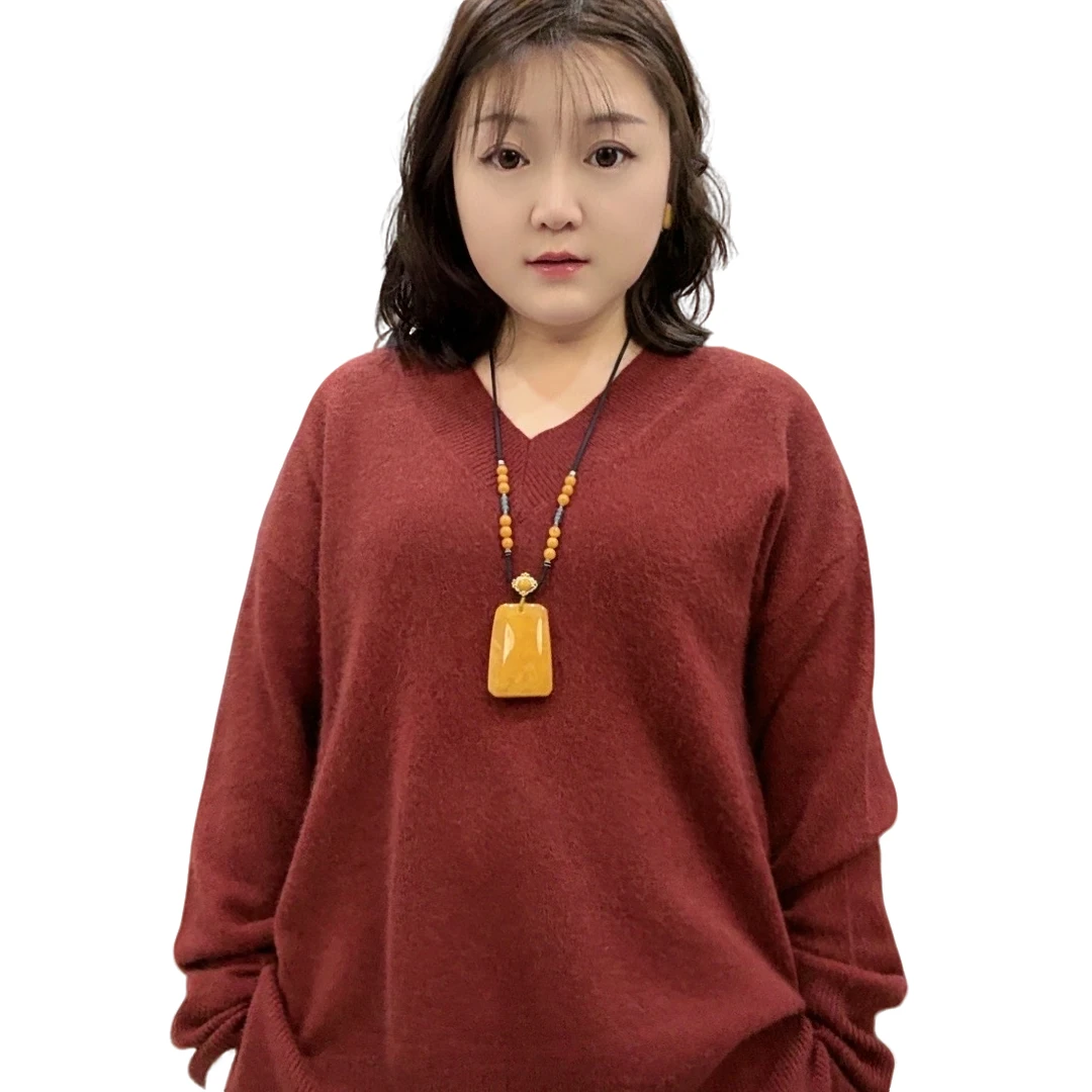 洛吟暖意1号宽松浣熊绒针织百搭女士羊毛衫简约