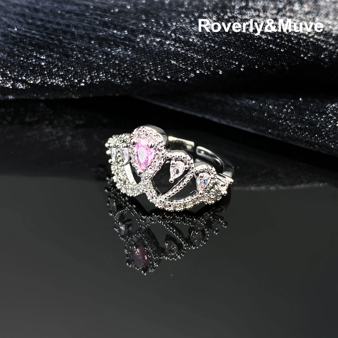 铜合金合成锆石戒指 Y0417【花与清泉】时尚气质轻奢皇冠戒指