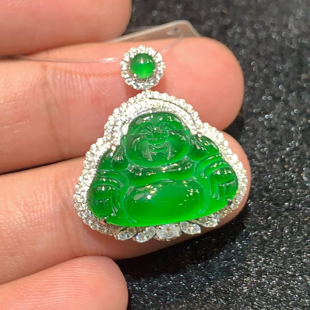 18K金镶嵌天然A货翡翠佛公吊坠多样性发其一不含链4