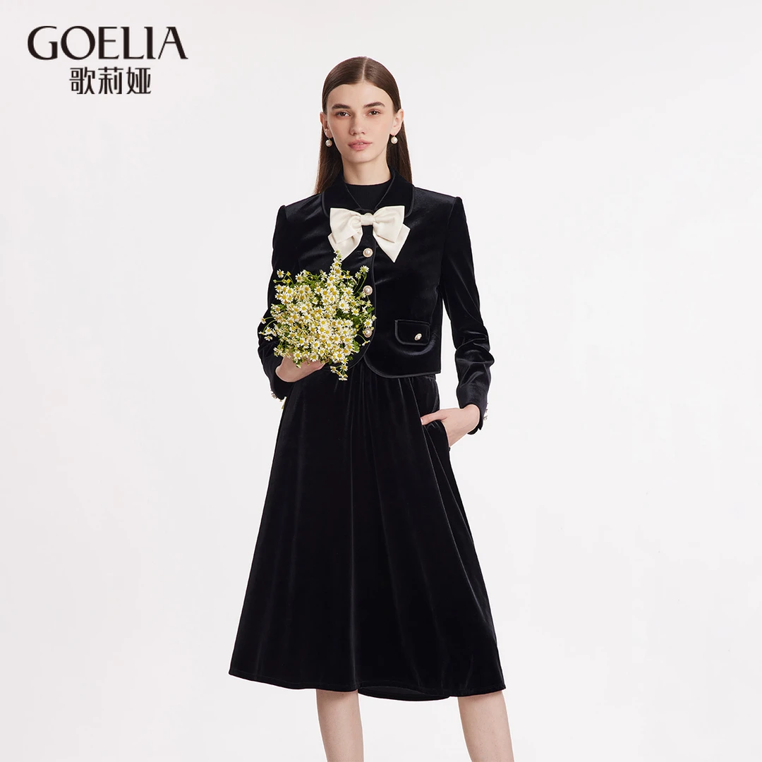 歌莉娅冬季气质复古丝绒外套+半裙两件套气质时尚高级1BNRAB45A