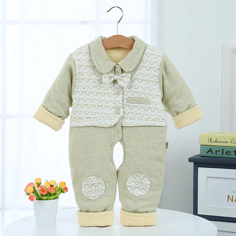 加厚新生儿连体衣保暖衣纯棉宝宝哈衣婴儿外出服长袖夹棉爬服开裆