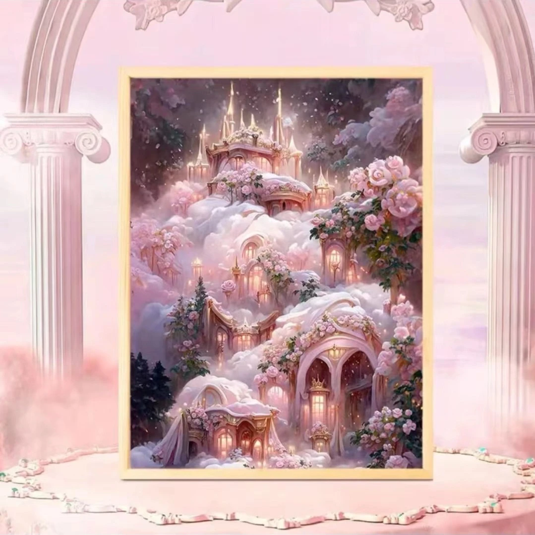 梦幻花园城堡0基础diy数字油画手绘油彩画丙烯填充治愈减压装饰画