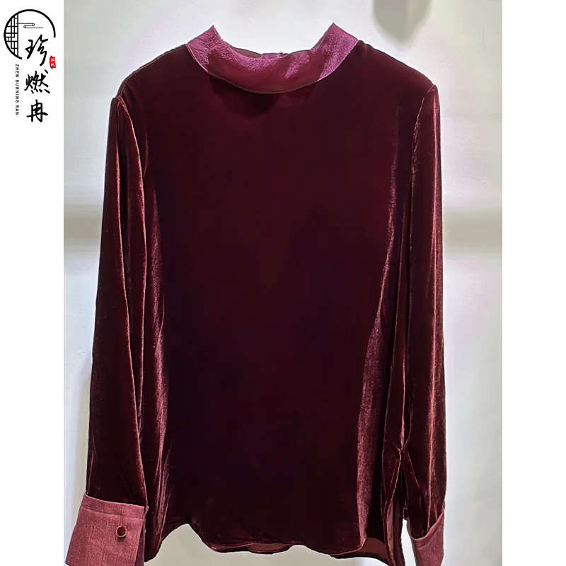 【慧子原创】真丝丝绒显瘦气质长袖轻奢时尚新中式国风上衣S-10868