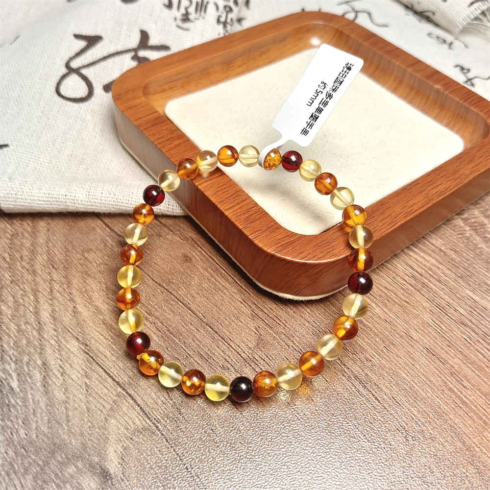 琥珀圆珠多宝单圈手串约5mm