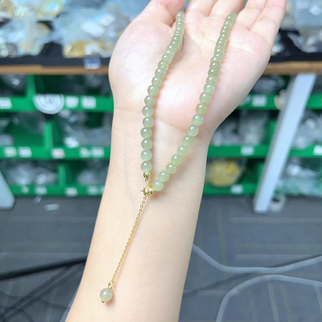 约5mm+高品质和田玉圆珠晴水项链