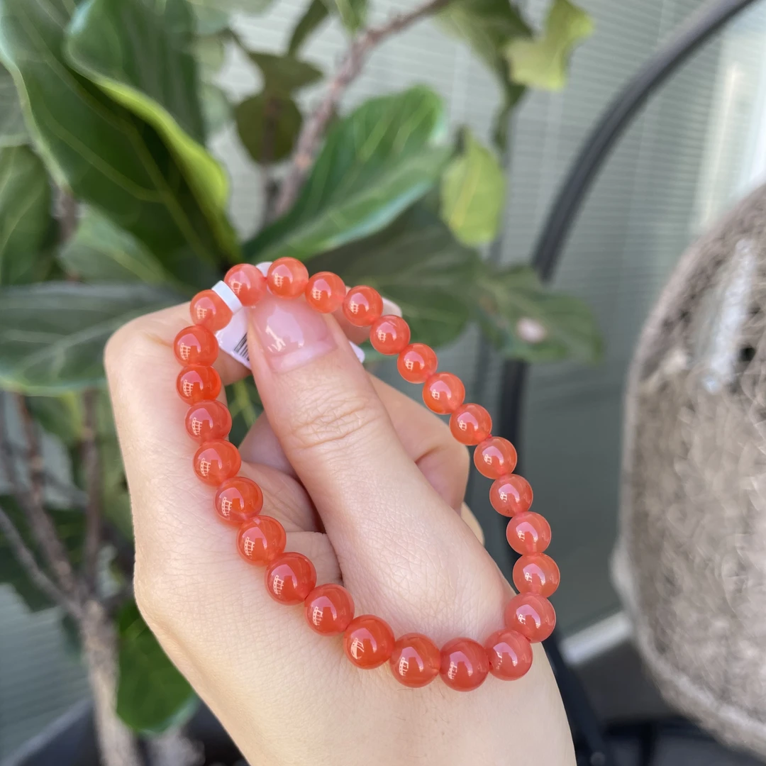 保山料樱桃红南红玛瑙圆珠手串单圈7mm+
