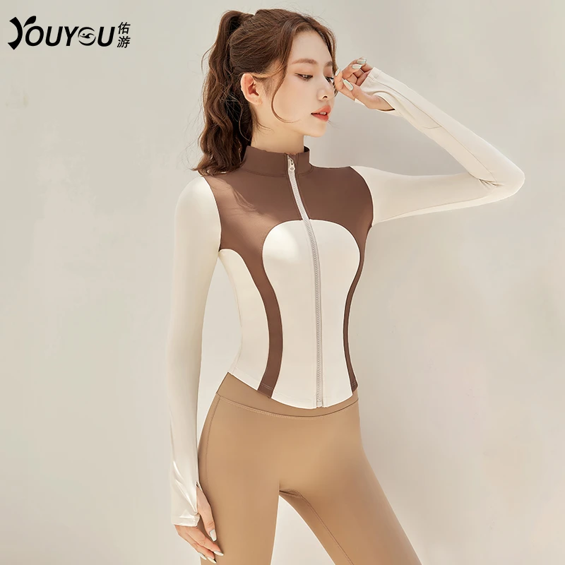 秋季新款2023年拼色显瘦运动跑步速干短款外套瑜伽健身服女33019