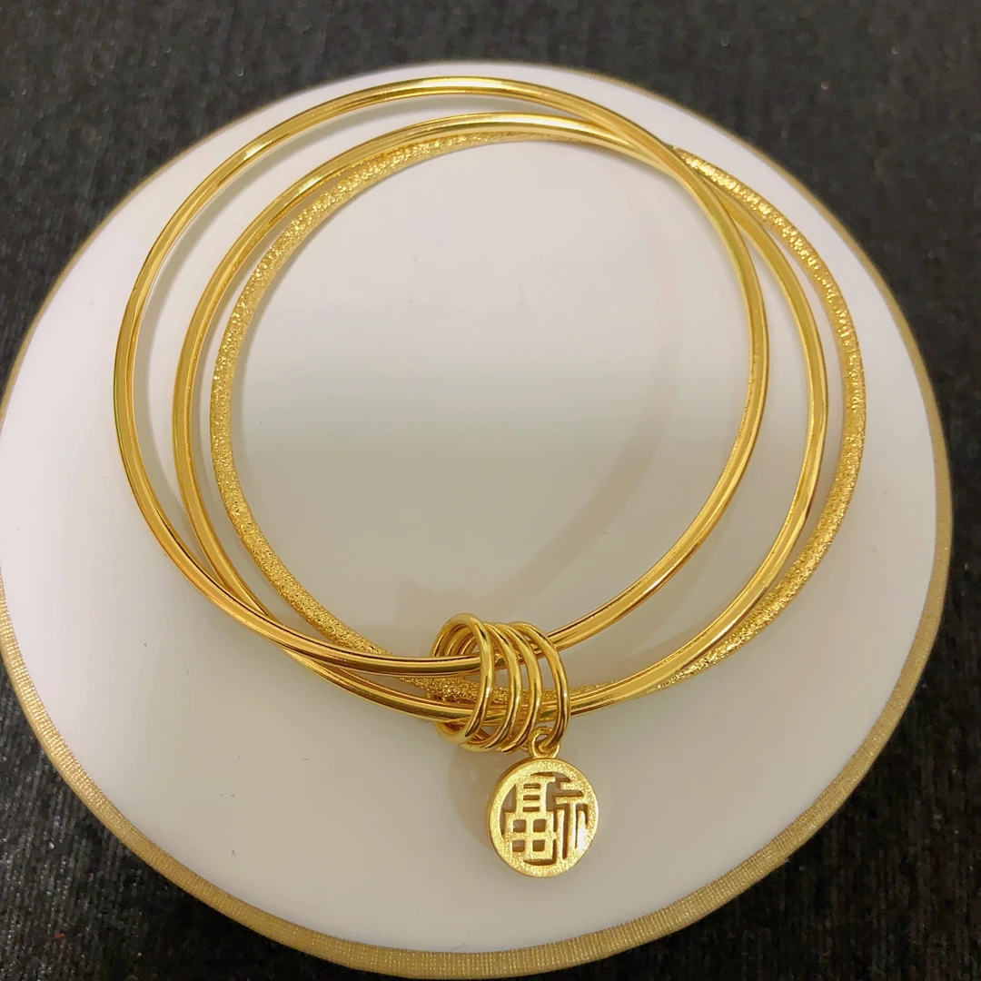 2023新款爆品精美时尚百搭甜美风格三圈实心福字手镯