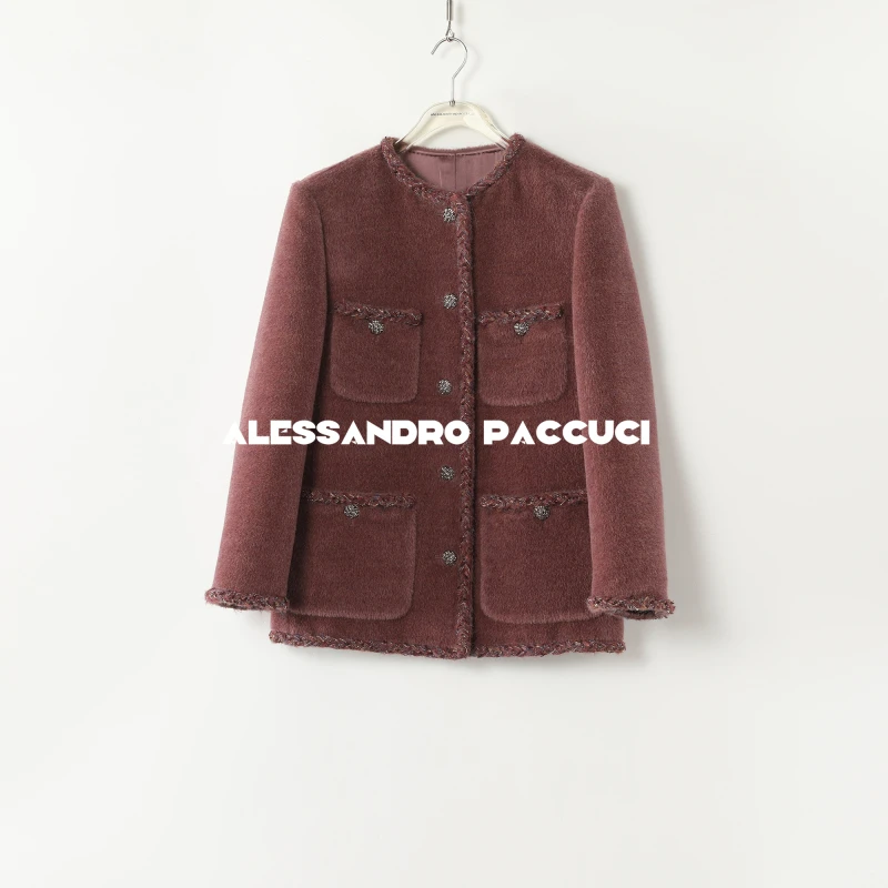 AP洛哥43176WT【黑标系列/沙丘瑰影】意大利进口羊驼毛小香风外套冬