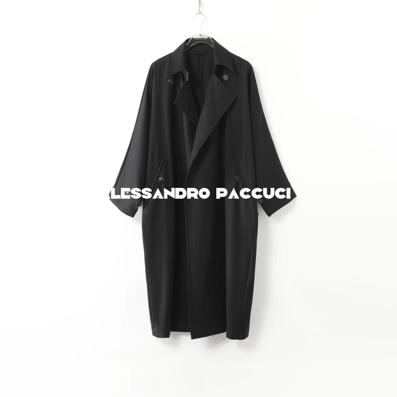 AP洛哥44016FY-1皇家如意100绵羊毛法兰绒黑色经典百搭风衣2024冬