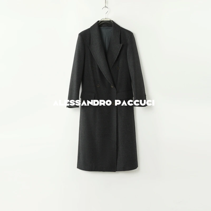 AP洛哥43025DY 绵羊毛双排扣翻领复古做旧时尚廓形大衣2024秋