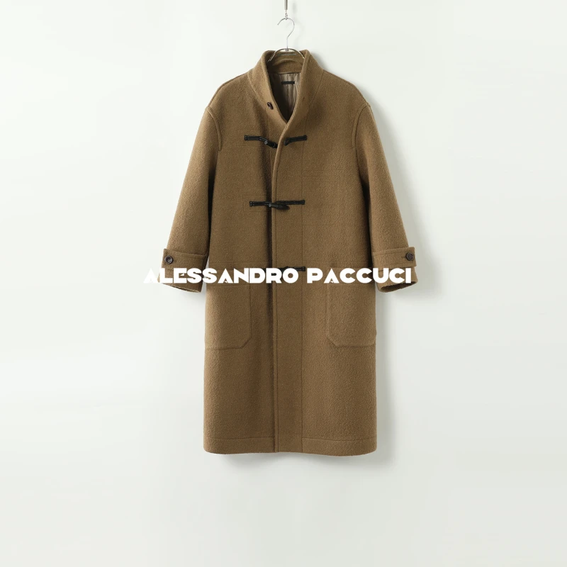 AP洛哥44015DY【安心】绵羊毛立领纯色百搭气质牛角扣大衣2024秋