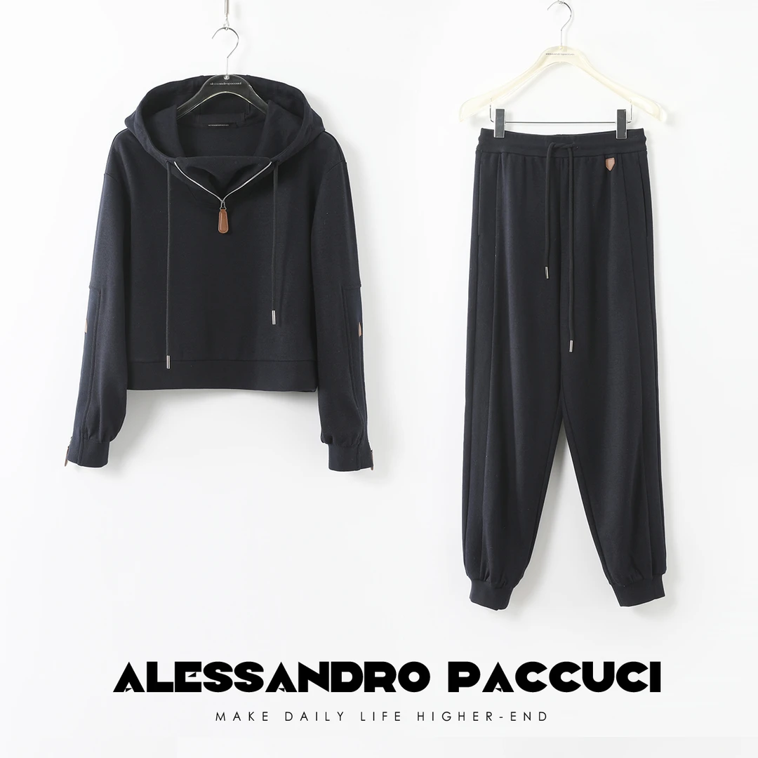 AP洛哥25749X定染精纺羊毛纯色 松紧腰束脚休闲裤子/连帽卫衣