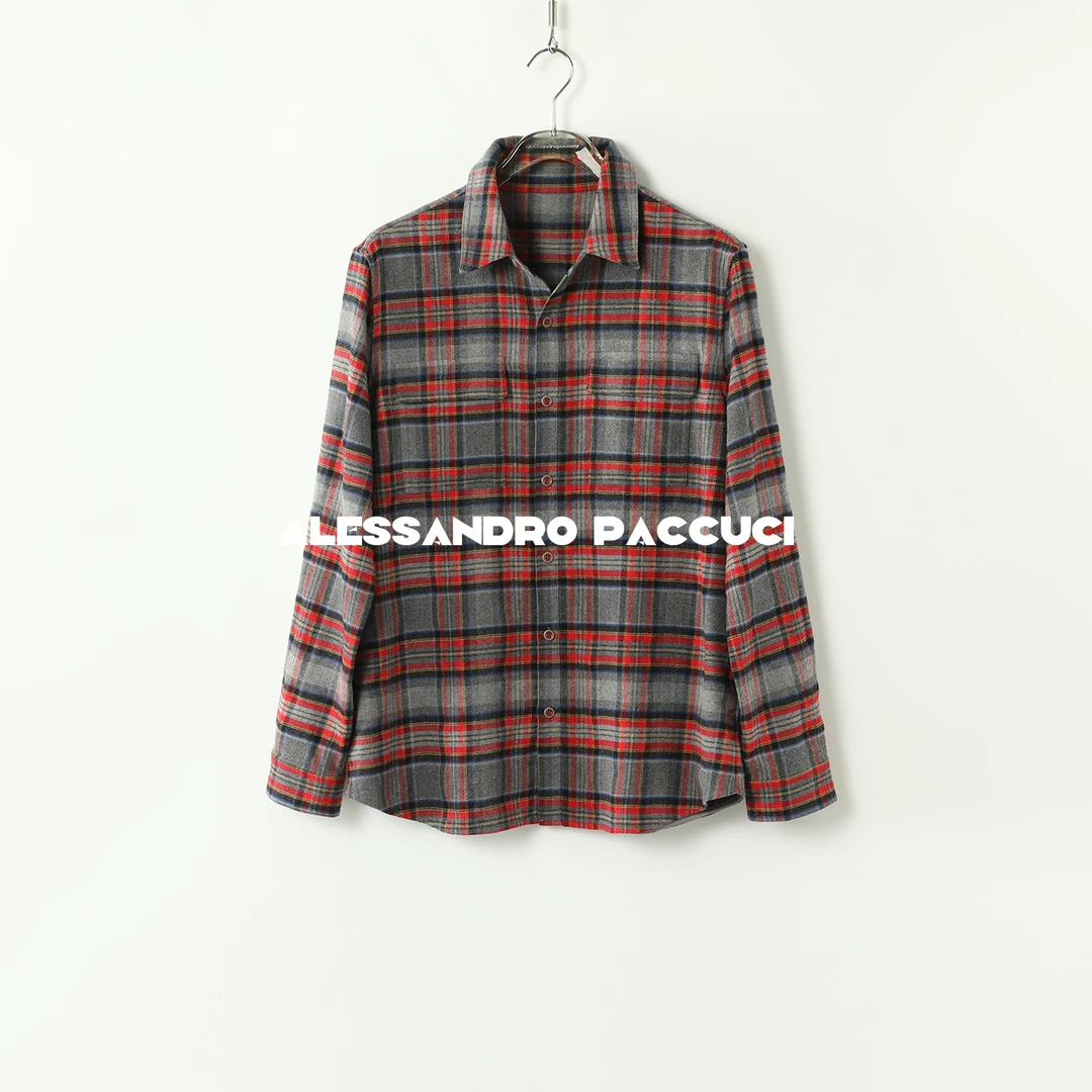 AP洛哥43081HC 棉色织红蓝格纹翻领对格百搭休闲衬衫2024秋