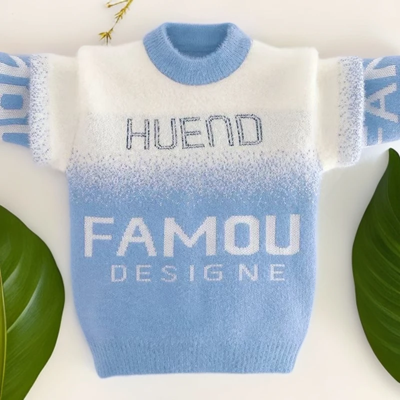 2024新款韩国绒加厚儿童宝宝毛衣男童洋气秋冬套头潮酷儿童衣服