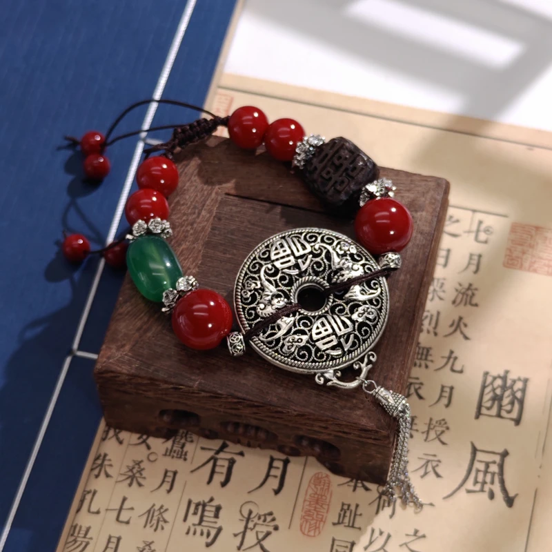 铜合金琉璃手链 04808大淇原创新中式国潮风做旧镂空福饼手链