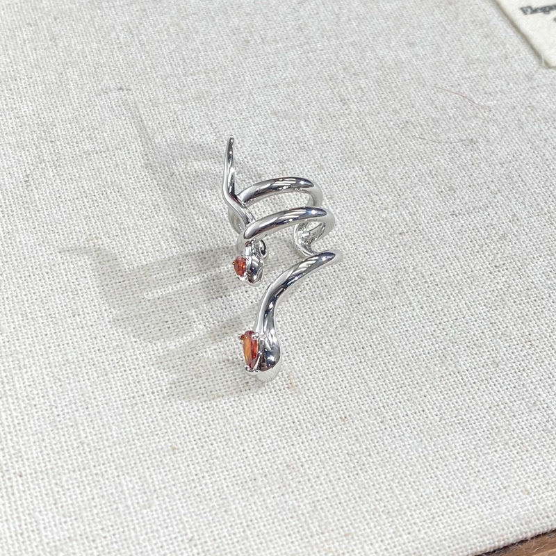 铜合金合成锆石耳饰 04685大淇原创欧美风多层环绕蛇形不规则耳夹