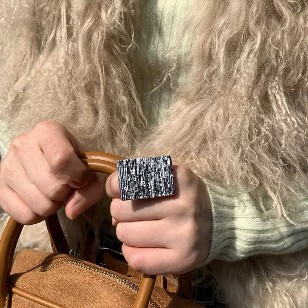 钛钢戒指 04624大淇原创ins冷淡风长方形盾牌个性开口戒指