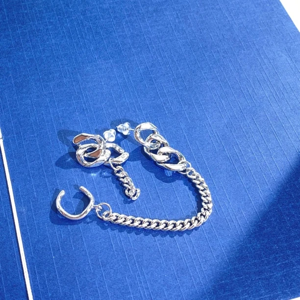 铜合金耳饰 04716大淇原创ins小众个性环环相扣不对称链条耳钉